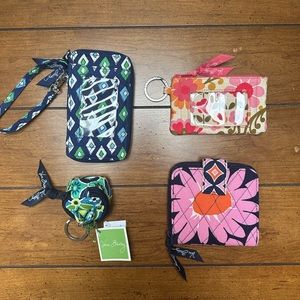 Vera Bradley 4-piece bundle with wristlet, w-alley, card case, and key fob